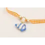 Pulsera lazo vichy naranja con pez esmaltado azul 