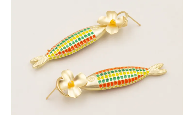 Pendientes aro con flor plana y facetada amarilla 