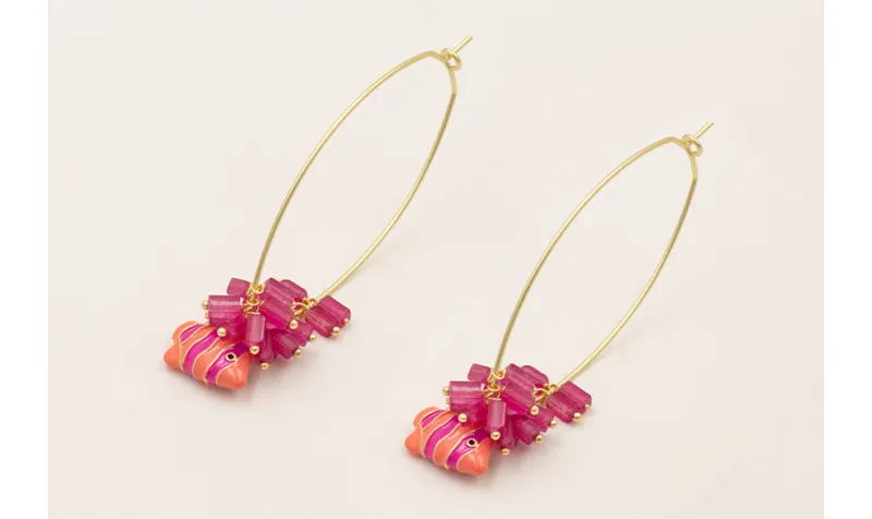 Pendientes aro ovalado con tubos jade color purpur