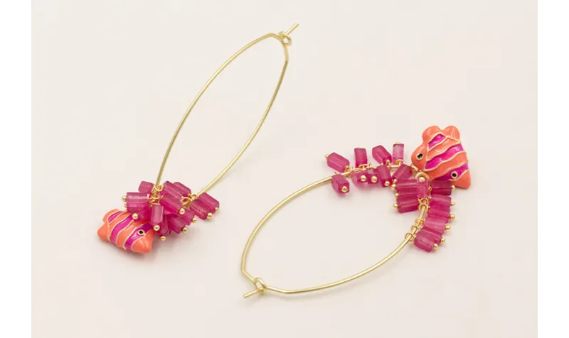 Pendientes aro ovalado con tubos jade color purpur