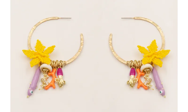 Pendientes aro planp abierto con flor miyuki amari