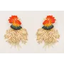 Pendientes gallo esmaltado con flecos abalorio bei