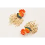 Pendientes gallo esmaltado con flecos abalorio bei
