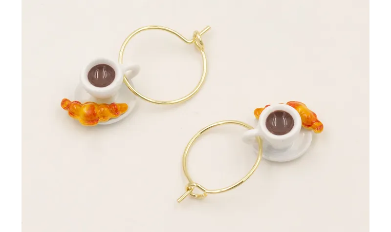 Pendientes aro ACERO INOXIDABLE con colgante taza 