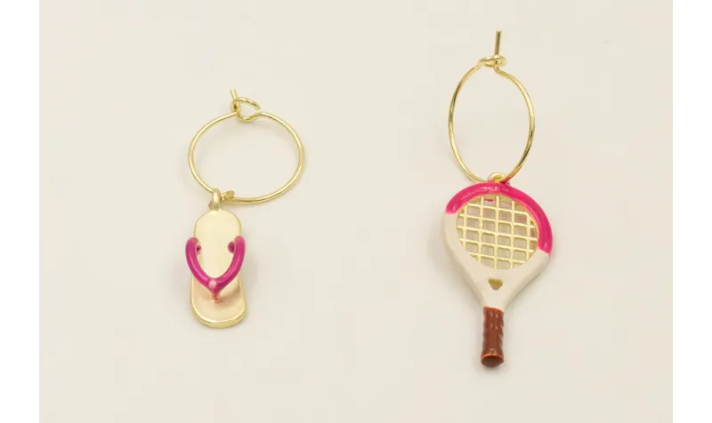 Pendiente aro ACERO INOXIDABLE con colgante raquet