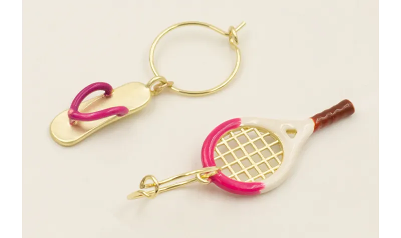 Pendiente aro ACERO INOXIDABLE con colgante raquet