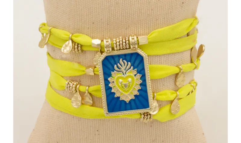 Pulsera varias vueltas de seda natural color fluor