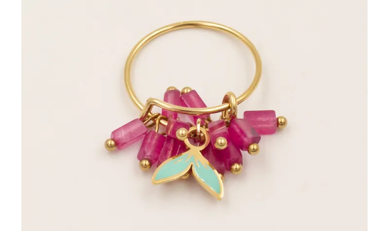 Anillo ACERO INOXIDABLE con listones jade granate 