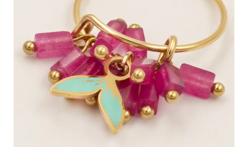 Anillo ACERO INOXIDABLE con listones jade granate 