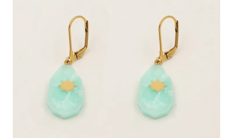 Pendientes colgante piedra turquesa con sol y pern