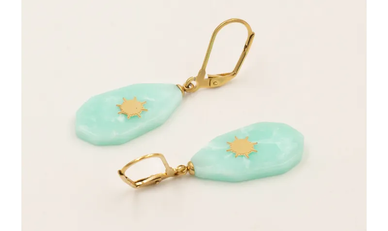 Pendientes colgante piedra turquesa con sol y pern