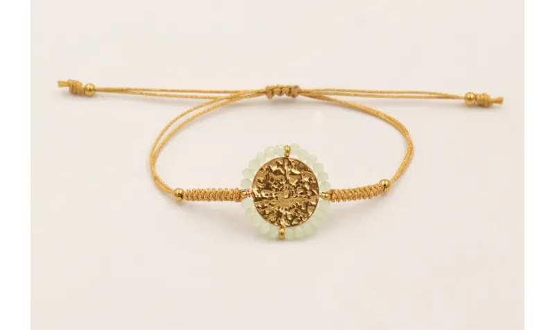 Pulsera hilo dorado con nudo serpiente, centro mon