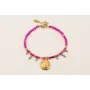 Pulsera facetadas cuarzo fucsia, bolitas piedra ve