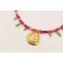 Pulsera facetadas cuarzo fucsia, bolitas piedra ve