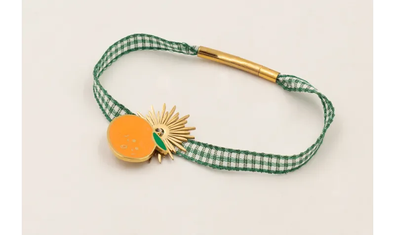 Pulsera lazo vichy verde con cierre tubo, centro m