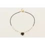 Collar miyuki negro, perlitas naturales, colgante 