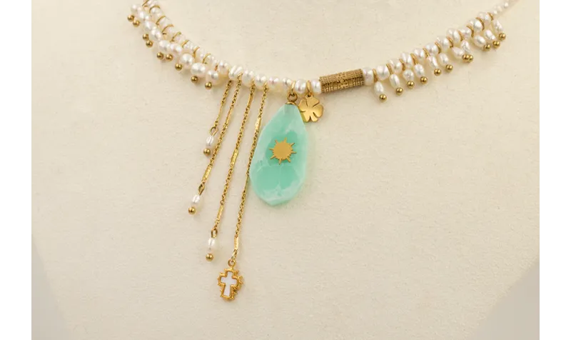 Collar perlas naturales con colgante piedra turque