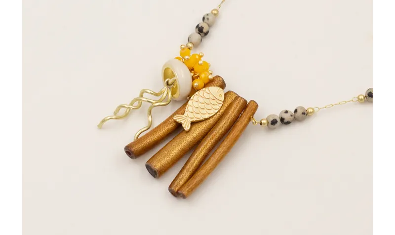 Collar cadena bolas tigre con polas coral hueco ma