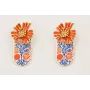 Pendientes flor esmaltada coral con pieza estamapa