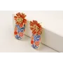 Pendientes flor esmaltada coral con pieza estamapa