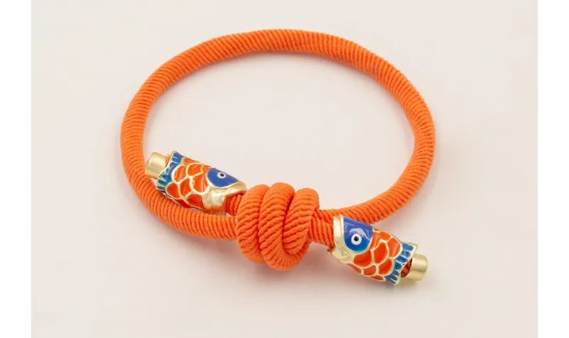 Pulsera cordón elastico naranja con nudo corredizo