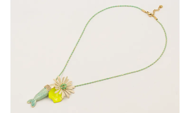 Collar cadena torpedos esmalte turquesa y dorado c