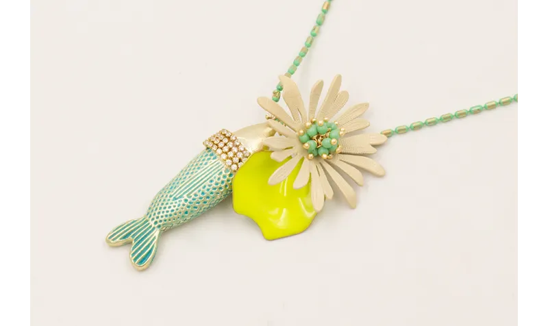 Collar cadena torpedos esmalte turquesa y dorado c