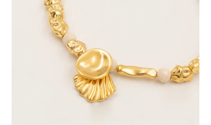 Pulsera ORO18K facetadas piedra cuarzo crema, piez