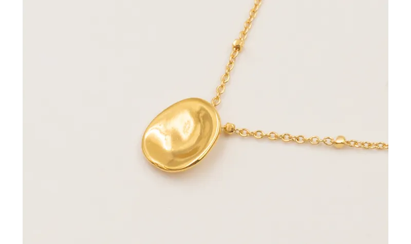 Collar ORO18K cadena microbola con colgante botón 