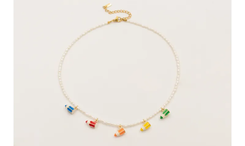 Collar perlas naturales con colgante lapices esmal