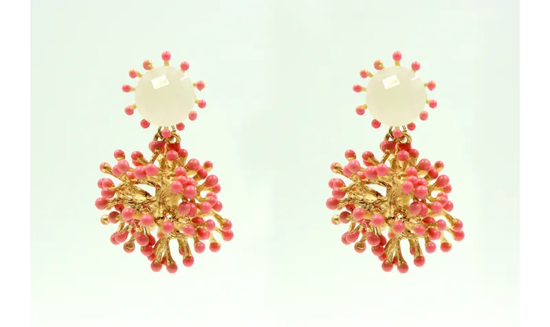Pendientes corales puntas esmaltadas y cristal bla